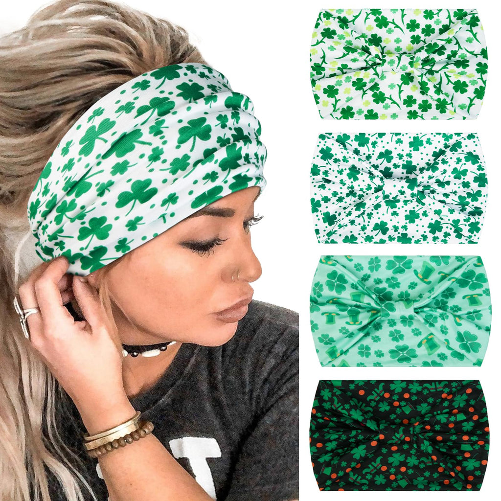 Huachi St. Patrick Headbands for Women Wide Green Shamrock Head Bands