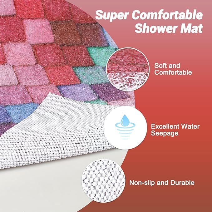 Shower Mat Bathtub Mat Non-Slip - 24x32 Inch Large Soft Comfort Bath Mat with Drainage Holes, PVC Loofah Massage Bathmat for Shower, Tub, Bathroom, Wet Areas, Quick Drying