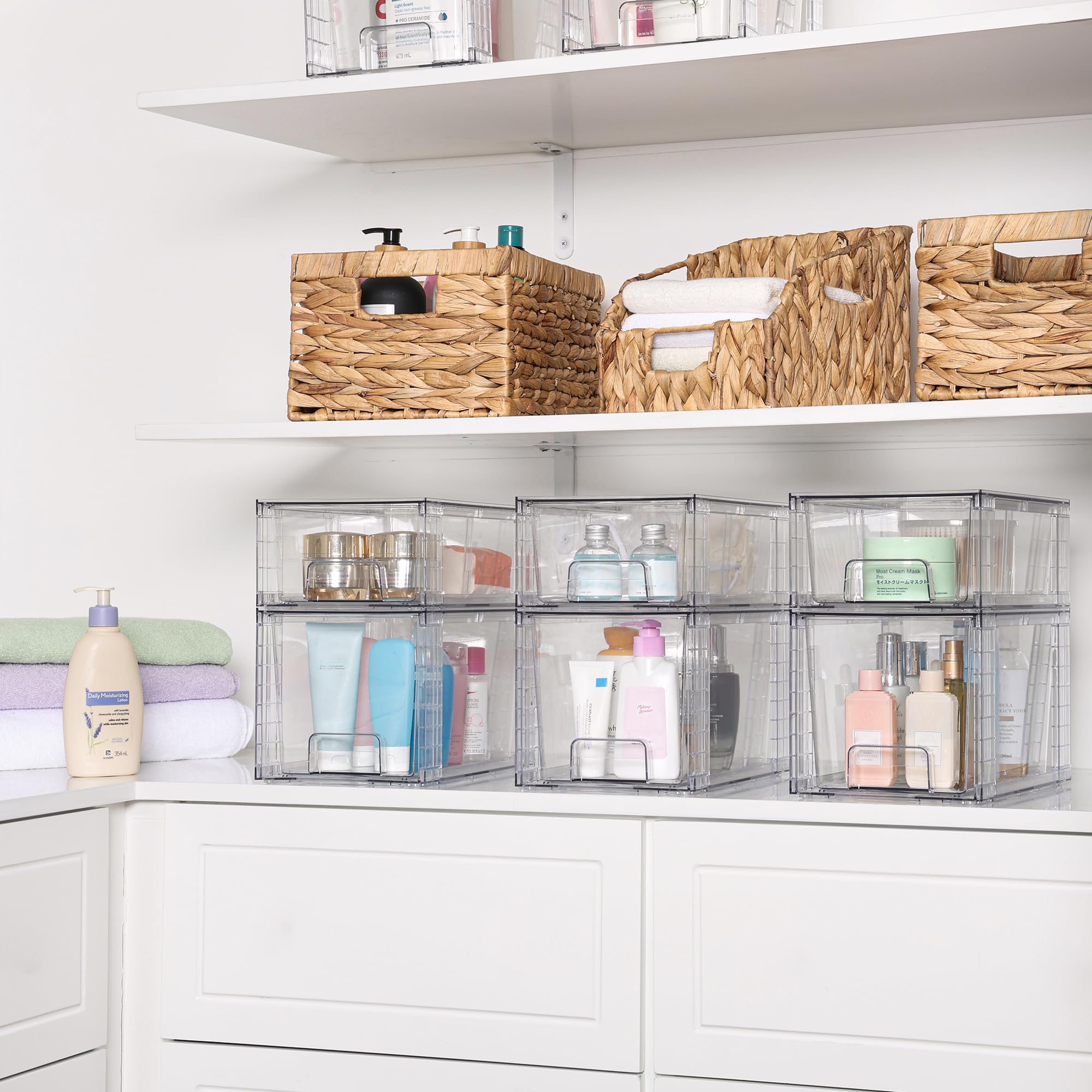 Vtopmart Clear Stackable Storage Drawers, 6 Pack Medium Organizer Set