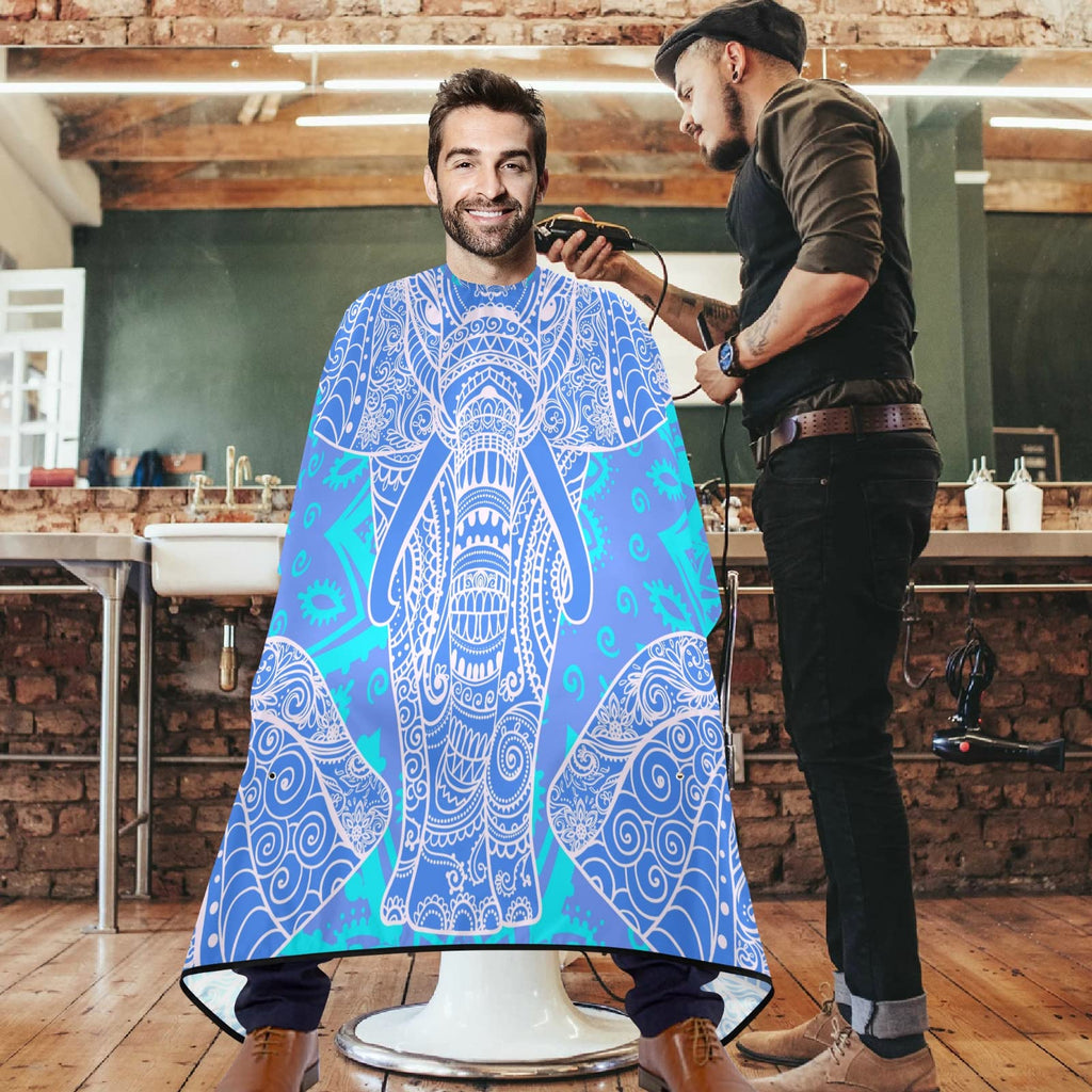 Visesunny Barber Cape - Blue Elephant Animal Pattern Polyester Hair Cutting Salon Apron - Anti-Static Water-Resistant Shaving Cloth Bib