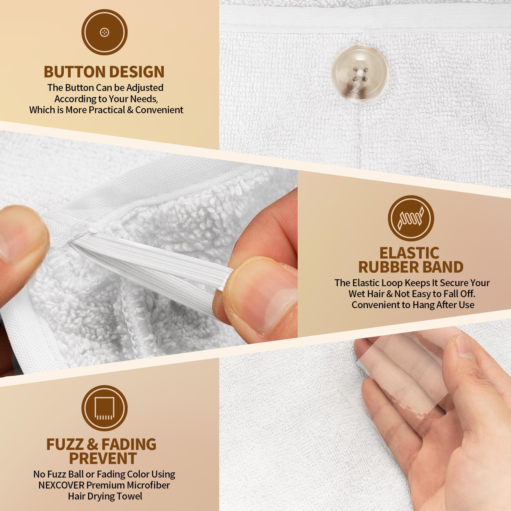 NEXCOVER Hair Towel Microfiber, 2 Pack White 9.8 inch X 25.5 inch Hair Wrap,Ultra Absorbent Hair Turbans,Fast Drying Head Towels for Women Wet Hair,Long,Curly,Thick,Frizzy Hair
