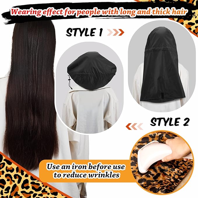 SATINIOR 2 Pcs Braid Shower Cap Jumbo Waterproof Shower Caps for Long Hair, Extra Large Adjustable Foldable Bath Caps with Drying Loop, Plastic Hair Bonnets for Women Men Dreadlocks(Leopard)