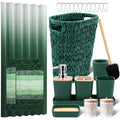 XLHOMO Dark Green Bathroom Accessories Set with Wicker Trash Can Shower Curtain and Rugs,Bathroom Sets Small Waste Basket Bathroom Trash Can for Bedroom Bathroom