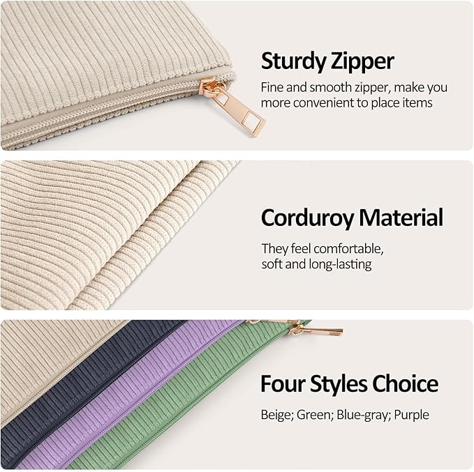 MAGEFY Small Makeup Bag for Purse Corduroy Makeup Bag with Inner Zipper Pockets Travel Cosmetic Bag for Women Preppy Stuff Aesthetic Gifts, Beige