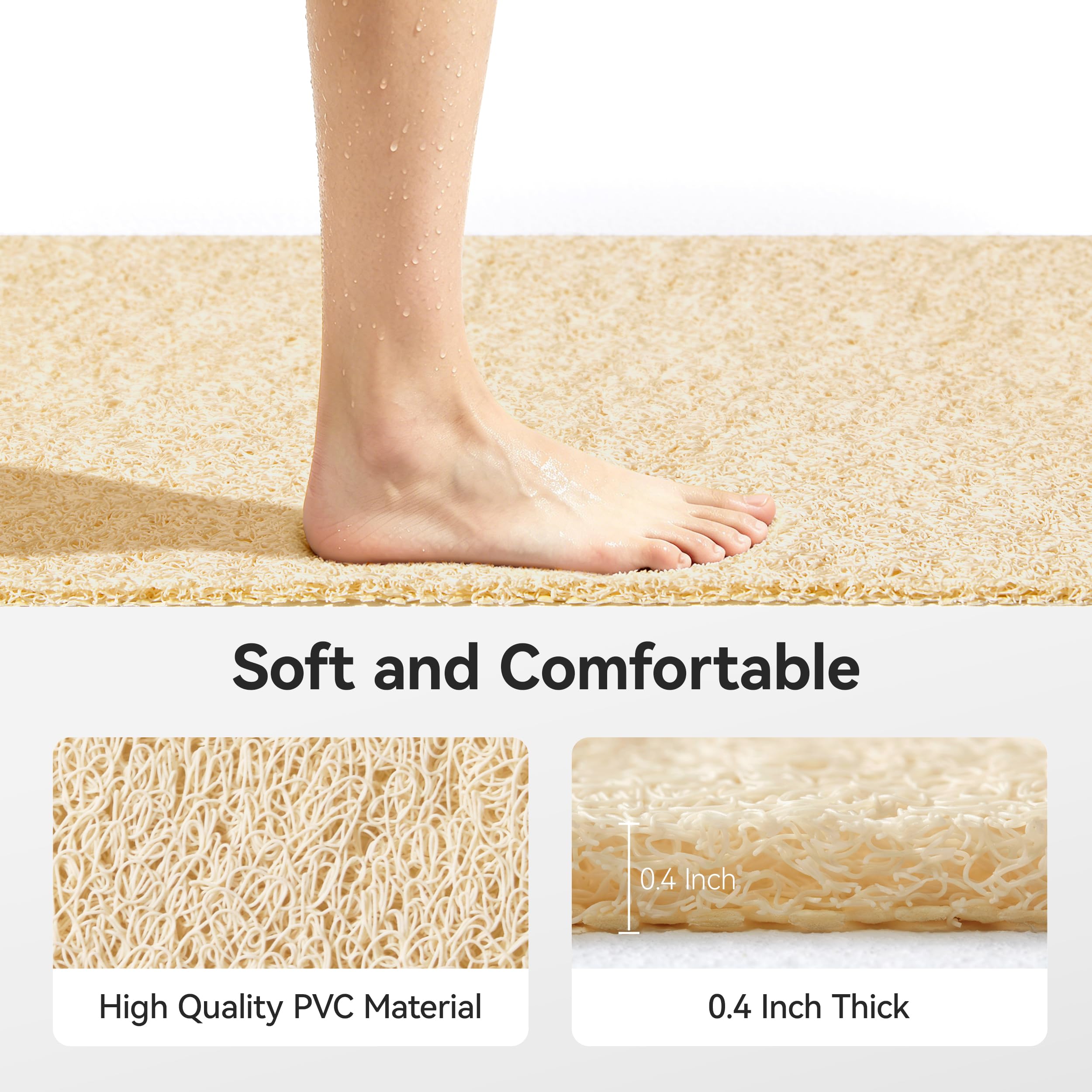 Asvin Soft Textured Bath, Shower, Tub Mat, 24x16 Inch, Phthalate Free, Non Slip Comfort Bathtub Mats with Drain, PVC Loofah Bathroom Mats for Wet Areas, Quick Drying