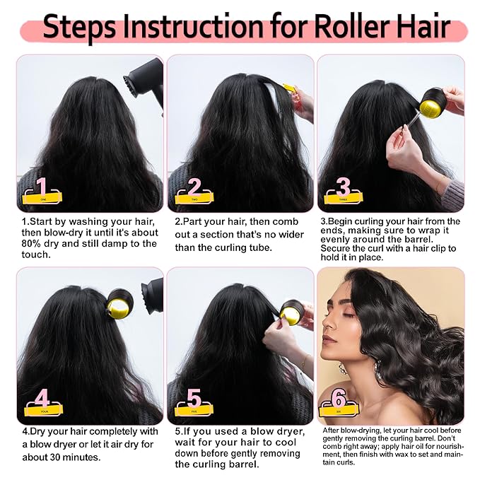 4 Sizes Self-Grip Hair Rollers Set with Clips - 4 Sizes for Long, Short Hair & Bangs (25mm, 36mm, 48mm, 60mm), (Yellow, 4 Sizes)