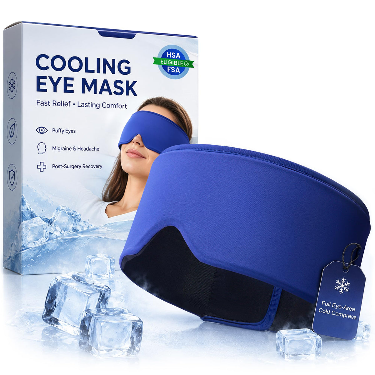Cooling Gel Eye Mask for Puffy Eyes, Migraine & Headache Relief, Full Eye-Area Cold Compress for Eyes & Temples, FSA Eligible HSA Reusable Eye Ice Pack for Swelling & Post-Surgery Recovery