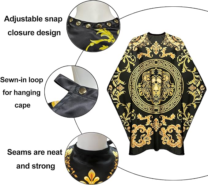 CapeshionPro Barber Capes Hair Cutting Capes Salon Stylist Capes with Snaps Waterproof Professional Large Barber Hairdresser Gown Cape- 63”× 56”(Gold)