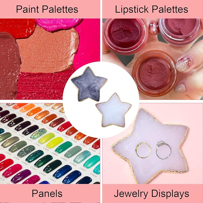 2 PCS Resin Nail Art Palette Nail Polish Palette Mixing Plate Plates White Stars Shape Makeup Plate Nails Gel Color Makeup Display Board Pallet for Art Tip Holder Display
