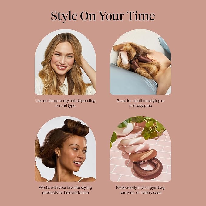 Kitsch Satin Jumbo Flexi Rods, Heatless Curling Rods - No Heat Curls Overnight, Comfortable Hair Curlers to Sleep In for Frizz-Free and No Heat Damage Styling - 4pcs, Rosewood