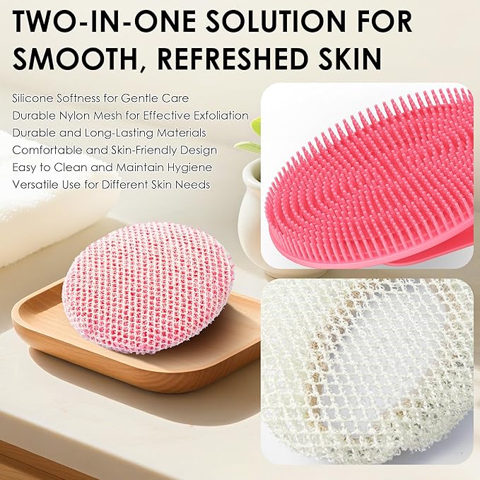 Hygienic Body Cleansing Scrubber with Exfoliating Net Sponge Case, Pink
