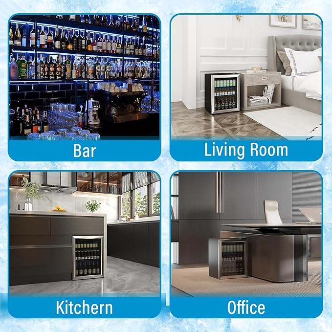 Stopsad Compact Beverage Refrigerator, 1.7Cu.Ft/70 Can Mini Fridge with Glass Door and Digital Display, Small Drink Fridge with Adjustable Shelves for Soda, Beer, or Wine, Compact Fridge for Bedroom