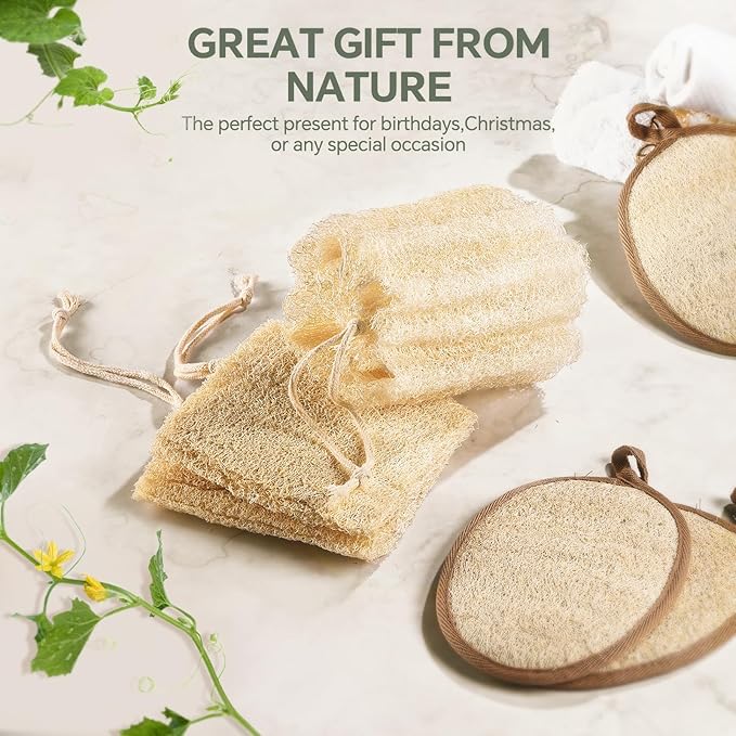 RIYNIBIY Natural Loofah Body Scrubber, 3PCS Egyptian Loofah Sponge for Bath