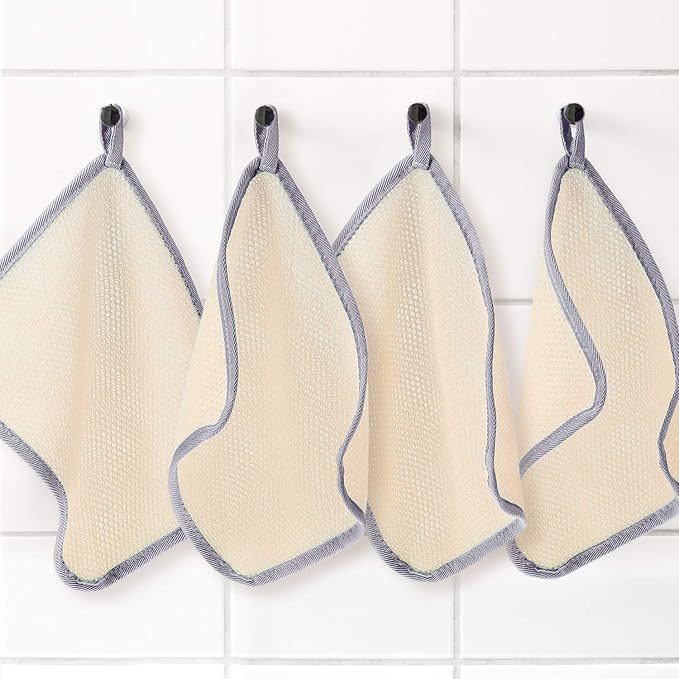 Tatuo 5 Pcs Exfoliating Face and Body Wash Cloths Towel Weave Bath Exfoliating Scrub Massage Bath Cloth for Women and Men, 10.23 x 8.66 Inch(Gray Edge)