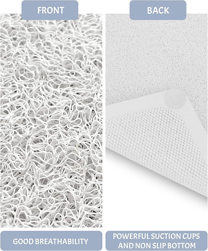 Mecko Non Slip Shower Mats, 16x40 Inch, Anti-Slip Bathtub Mats with Suction Cups for Bathroom, Foot Scrubber Loofah Bath Mats for Shower, Quick Drying Shower Stall Mats for Wet Areas (White)