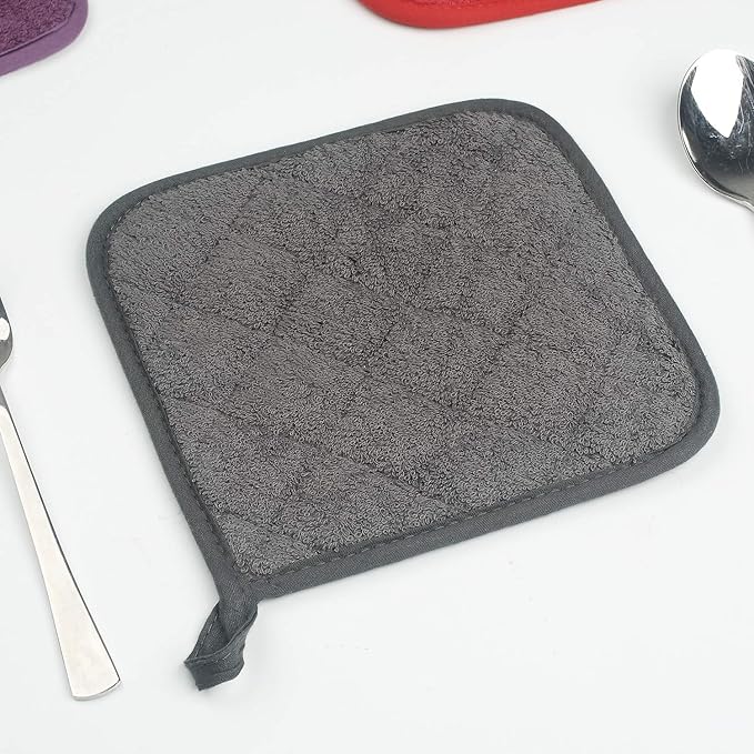 Lifaith Pot Holders for Kitchen, 100% Cotton Terry Pot Holder Set of 5, Heat Resistant Hot Pads for Cooking, Baking, Hot Dishes and Countertop Protection, Mineral Gray