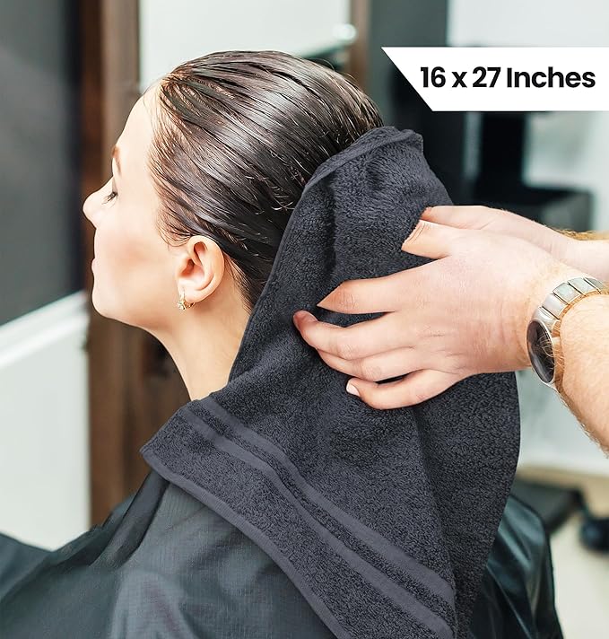 Utopia Towels Cotton Bleach Proof Salon Towel 16 by 27 inches, Bleach Safe 100% Cotton Hand Towel for Gym, 12 Pack, Dark Grey