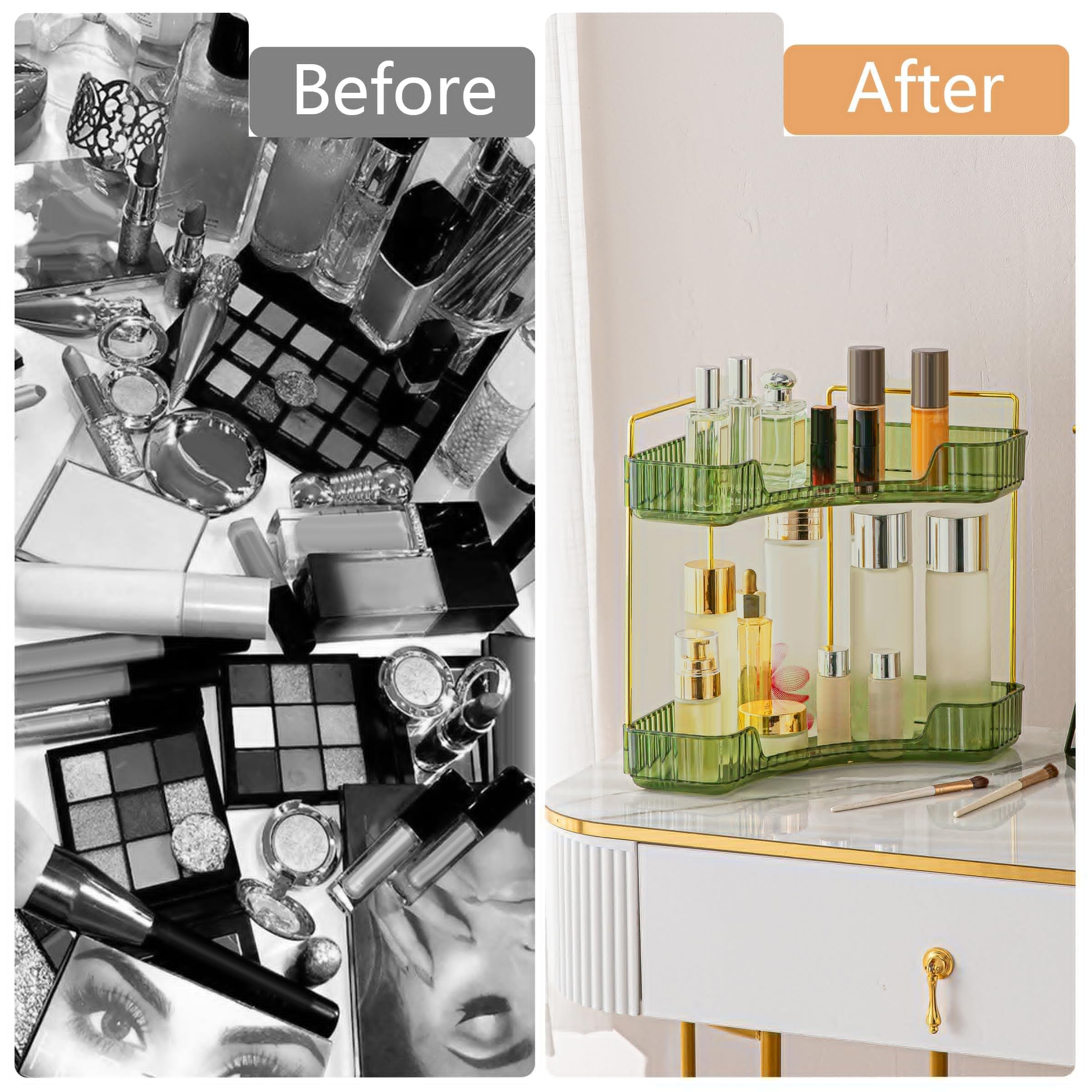 Weidace Corner Bathroom Counter Organizer Bathroom Countertop Shelf Makeup Organizer for Vanity Perfume Tray for Corner Storage (2 Tiers, Green)