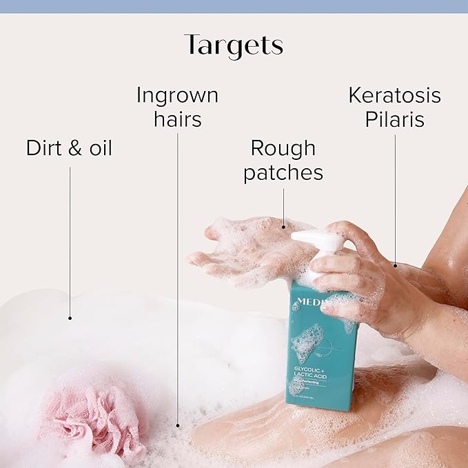 Medix 5.5 Exfoliating AHA Glycolic Acid Face & Body Wash Cleanser + Collagen Moisturizing Body Cream Lotion Skin Care 2-Piece Set, Alpha Hydroxy & Lactic Foaming Body Wash & Face Wash