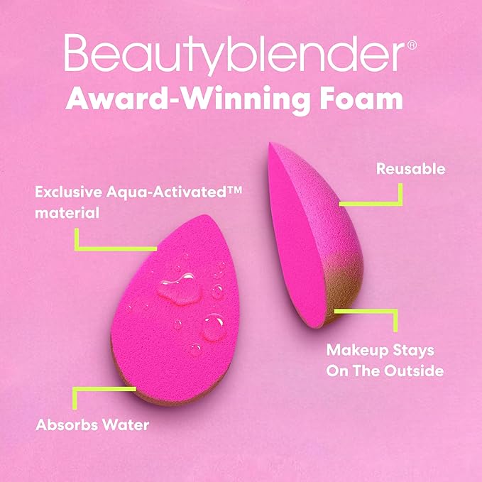 Beautyblender Original Pink Makeup Sponges | Super-Soft Blending Foam for Foundations, Powders & Creams | Reusable & Washable, Vegan & Cruelty Free, Streak-Free Finish - Pack of 2