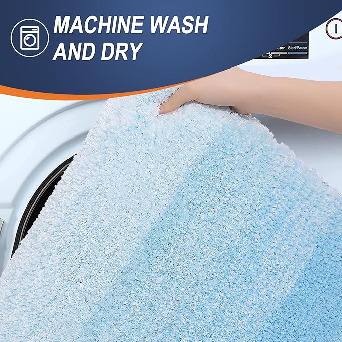 OLANLY Bathroom Rug Set 2 Piece, Soft Absorbent Microfiber Bath Mats and U-Shaped Contour Toilet Rug, Non-Slip, Machine Wash Dry, Plush Shaggy Bath Mats for Bathroom (30"x20"+24"x20", Sky Blue)