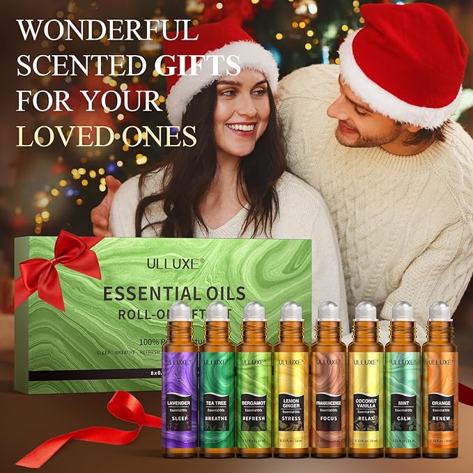 Essential Oils Roll On Set (Pack of 8) 8 Scent, Relaxing, Self Care Gifts for Women, Essential Oil Roller Set, Natural Aromatherapy Roll Oil Blends for Skin, Birthday Gifts for Wife, Mom & Girlfriend