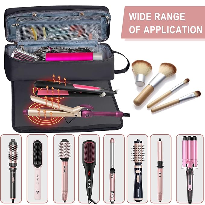 FAMOPLAY Hair Tools Travel Bag with Heat Resistant Mat Hair Styling Accessories Storage Case for Hair Dryer Flat Iron Straightener Curling Iron Haircare Accessories Travel Essentials for Women