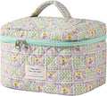 uekeboag Large Travel Quilted Makeup Bag for Women, Floral Cotton Cosmetic Bag, Coquette Aesthetic Floral Toiletry Organizer Bag (04Yellow-Flower)