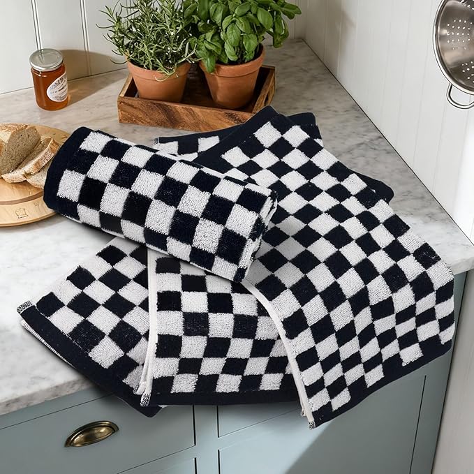 Jacquotha Wash Cloths Checkered 4 Pack (Black and White)