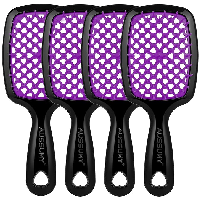 Aussumy 4 Pack Vented Detangling Hair Brush - Detangler Hairbrush with Soft Bristles for Effortless Tangle Free - Ideal for Wet Dry or Curly Damaged Hair for Women Men Kids