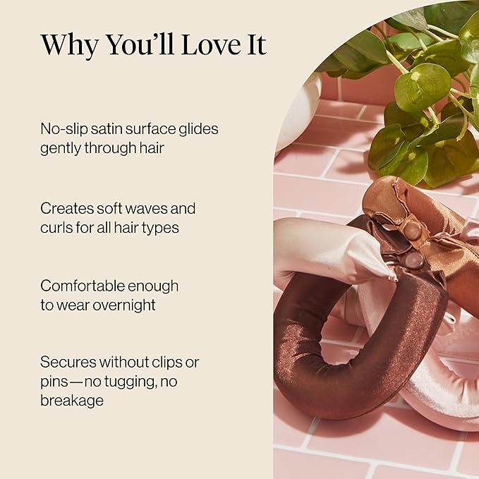 Kitsch Satin Jumbo Flexi Rods, Heatless Curling Rods - No Heat Curls Overnight, Comfortable Hair Curlers to Sleep In for Frizz-Free and No Heat Damage Styling - 4pcs, Rosewood