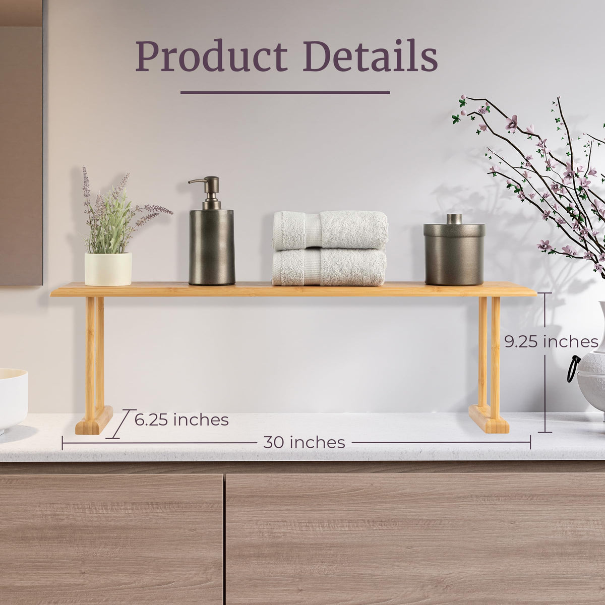 Lavish Home Bamboo Sink Shelf, Natural, 30” x 6.25” x 9.25”