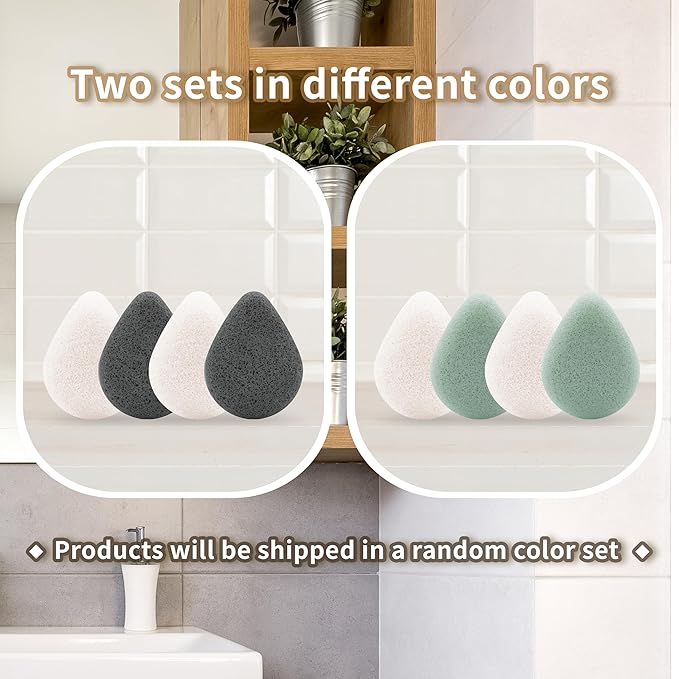 myHomeBody Natural Konjac Facial Sponges – Teardrop Shape - for Gentle Face Cleansing and Exfoliation, Set of 4 (Color Will Be Shipped Randomly)