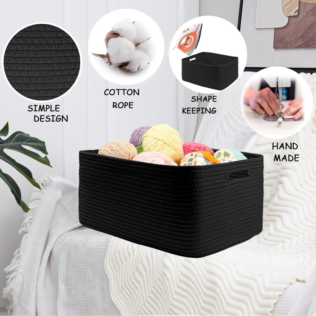 COMFY-HOMI Cotton Rope Woven Basket with Handles for Shelves,Toys,Book, Cloth Storage Baskets Bin for Organizing- 1 PCSToy Decorative Organizer for Living Room, Bathroom 17" x 13" x 7.5"