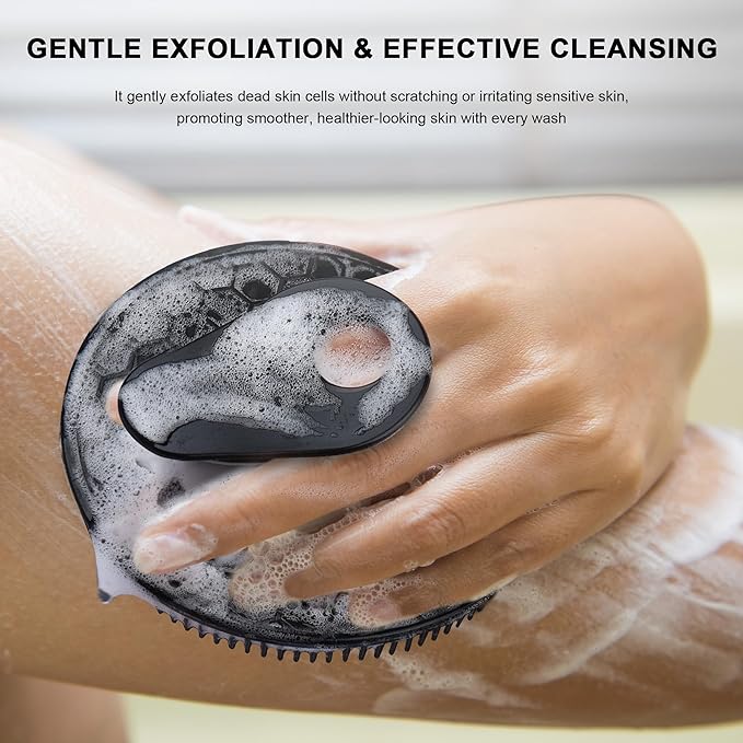 INNERNEED Silicone Body Scrubber Gentle Exfoliating Brush Set, Black+ Blue