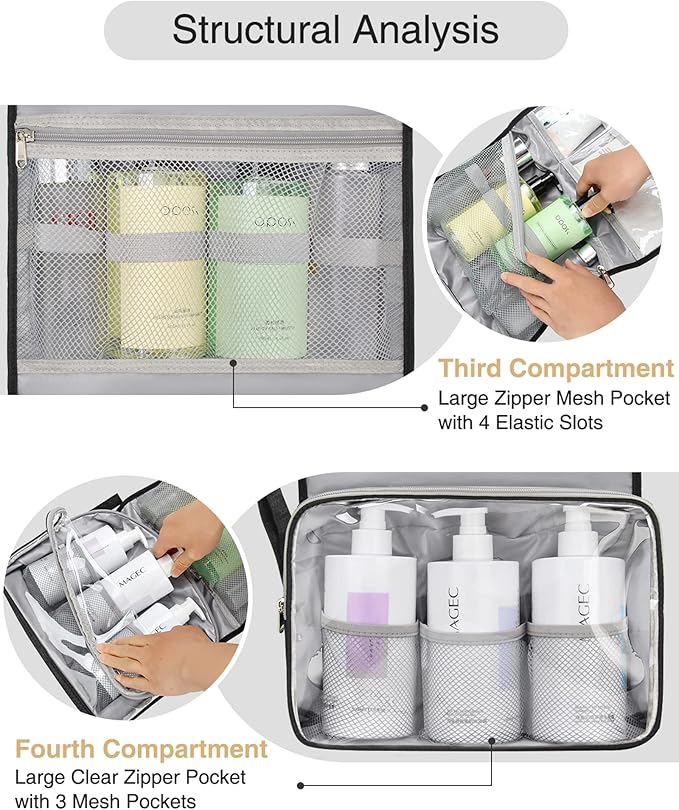 Relavel Large Toiletry Bag Travel Bag for Men, Travel Hanging Toiletries Bag with Hanging Hook, Large Capacity Door Room Essentials, Travel Organizer for Full Sized Cosmetics and Accessories - Black