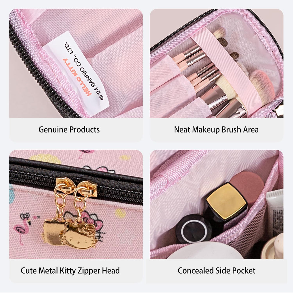 Vimanllie Cosmetic Bag Large Makeup Bag |Travel Toiletry Bags Organizer for Women | Pink Canvas Case with Brush Holder for Girls - Beauty Organizer for Home & Travel with Handle