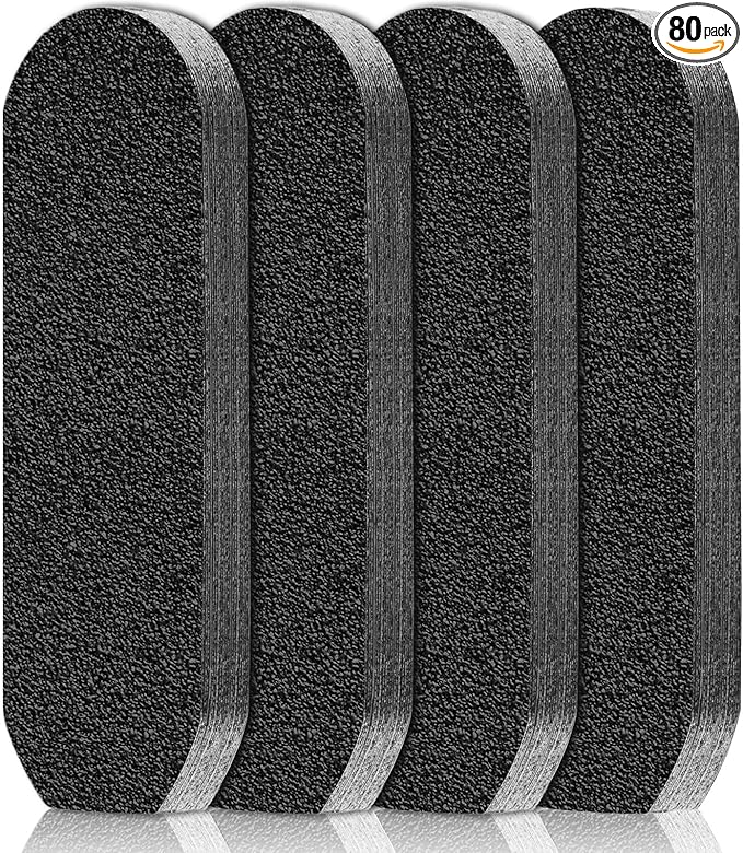 Flutesan 80 Pcs Stainless Steel Foot File Refills 100 Grit Replacement Pads Coarse Fine Pedicure File Refills Double Side Reusable Foot Rasp Pad with Removable Glue