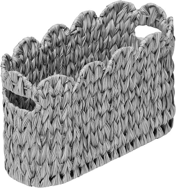 Coeusy Grey Toilet Paper Storage Basket,Scalloped Baskets for Bathroom Organizers and Storage,Waterproof Plastic Wicker Basket for Bathroom,Laundry Room