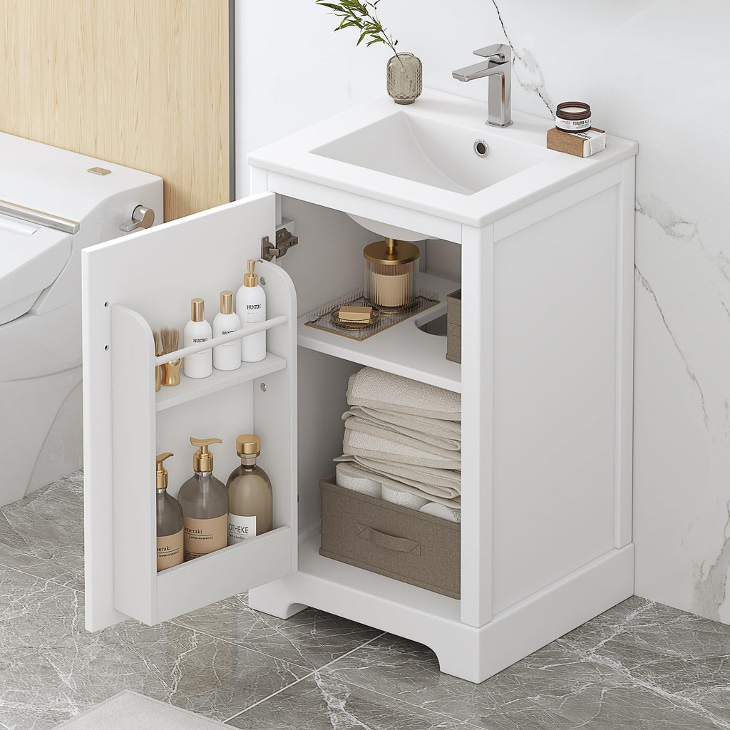 Bellemave 20" Bathroom Vanity with Sink, Small Bathroom Cabinet with Soft Closing Door, Free Standing Single Basin Bathroom Vanity with 2-Tier Storage Rack and Adjustable