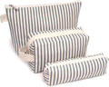 Beayuva 3 Pcs Canvas Makeup Bag Set Cosmetic Pouch for Women Travel Toiletry Bag Cute Makeup Organizer Purse Pouch Preppy Pencil Case with Zipper (Blue Pinstripes)