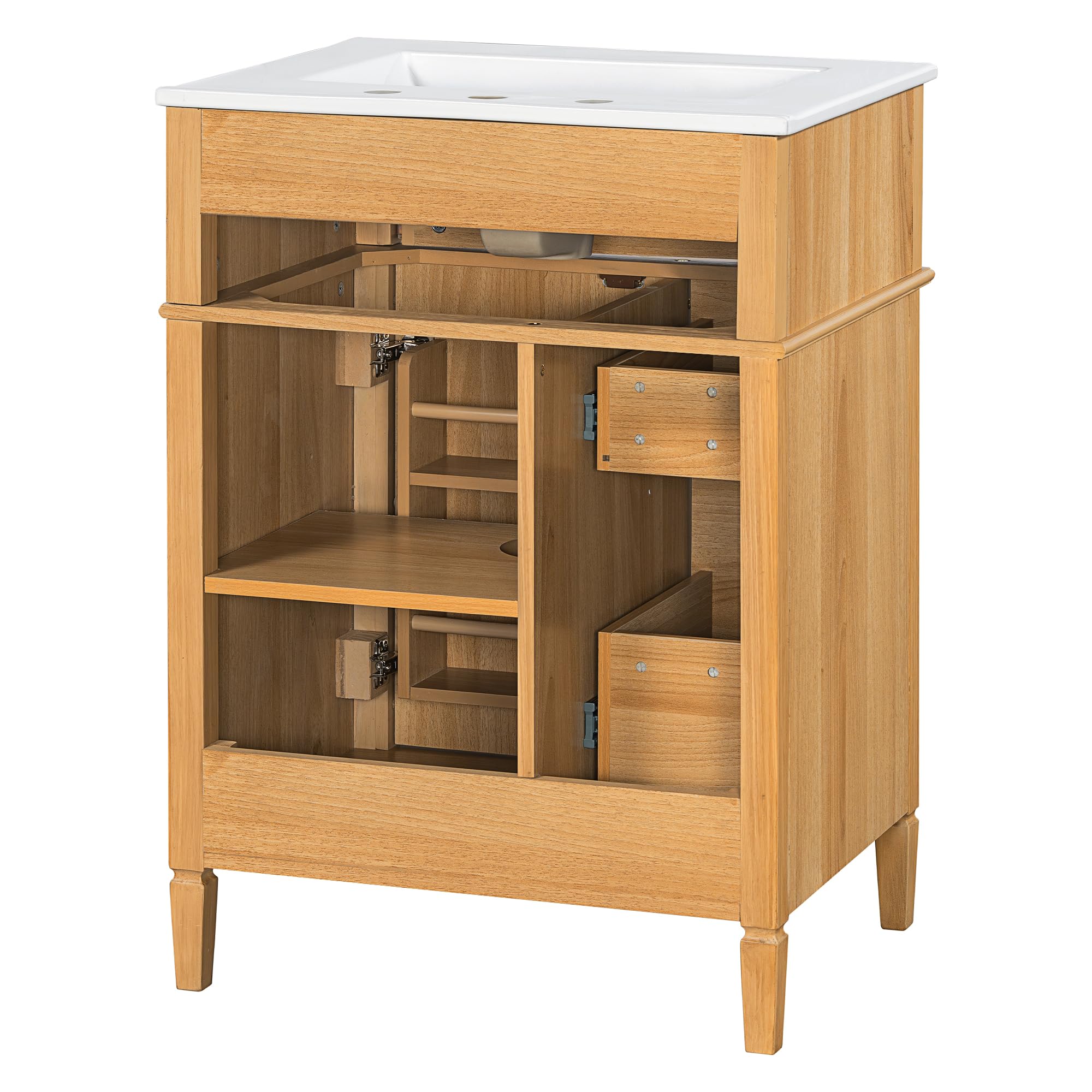 Harper & Bright Designs 24" Bathroom Vanity with Sink, Free Standing Single Basin Vanity Set with Tip-Out Drawer, 2 Drawers, and 2 Doors, Wood Bathroom Cabinet with Ceramic Basin for Bathroom, Wood