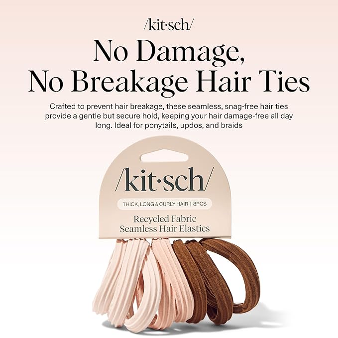 Kitsch Seamless Hair Ties No Damage - Stretchable Hair Bands for Strong All-Day Hold, Ponytail Holders | Hair Accessories for Girls - Rosewood 8 Pcs