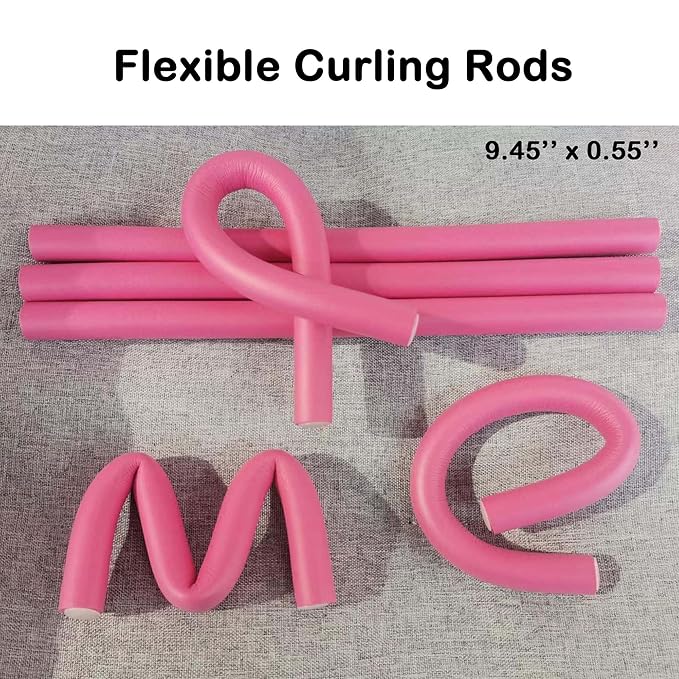 Beyoslf Flexible Curling Rods, 30Pcs Twist Foam Rollers for Long and Short Hair, No Heat Bendy Curlers, Pink
