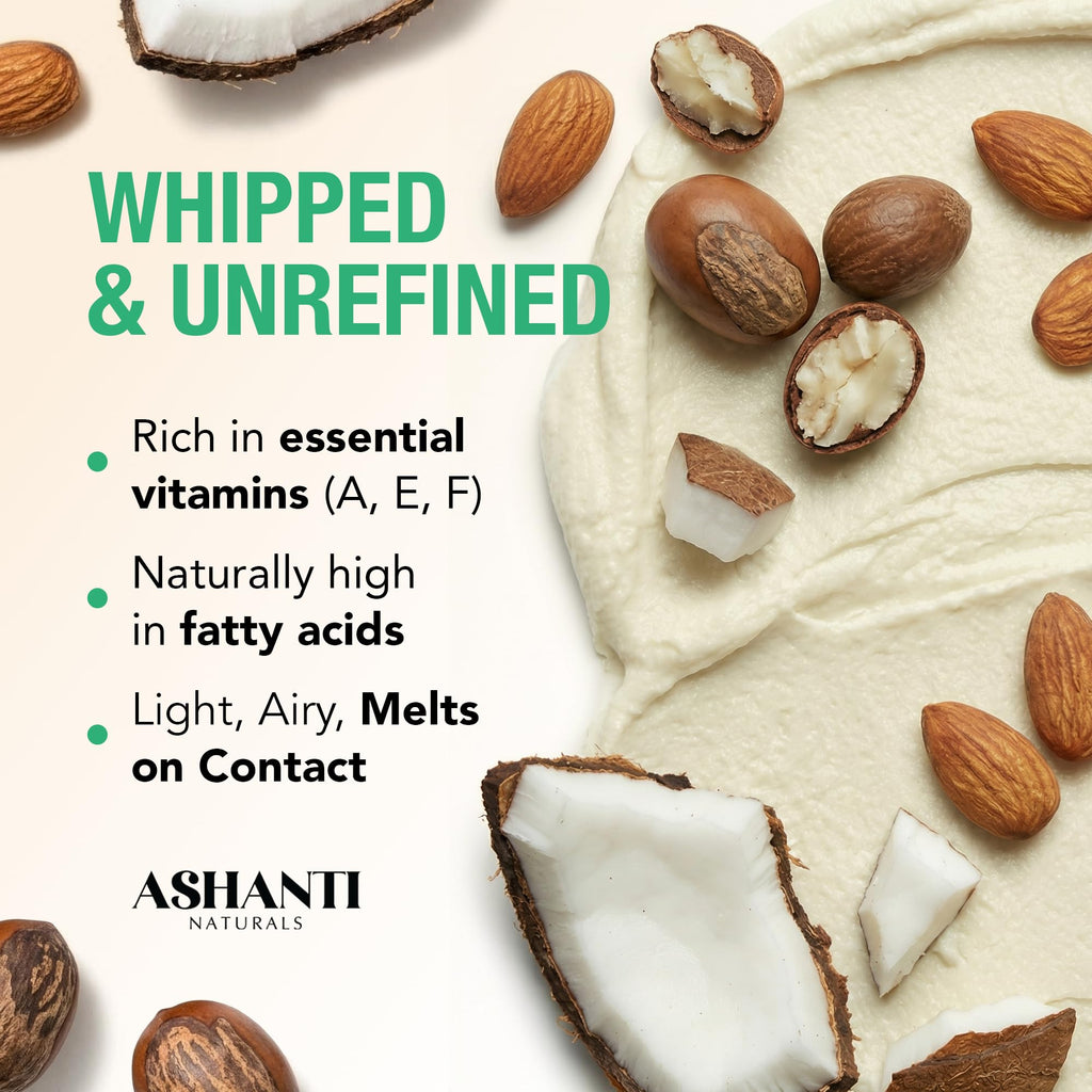 Ashanti Naturals Scented Whipped Shea Butter for Skin | African Body Butter for Women w/Coconut, Almond Oil(Fragrance Free Souffle, 8 oz)