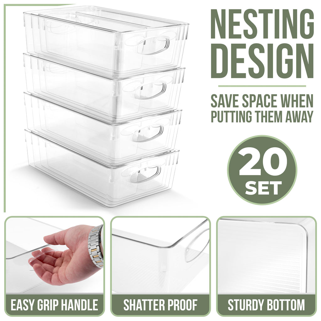 Sorbus Variety 20-Pack Clear Plastic Organizing Bins – Clear Bins for Organizing, Refrigerator Organizers, Fridge Organizer, Pantry Storage, Kitchen Organizer, and Pantry Organizers and Storage Bins