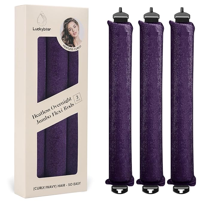 Overnight Heatless Hair Curler Satin Flexi Rods for Heatless Overnight Jumbo Curls, No-Heat Styling Tools for All Hair Types, 3pcs Purple