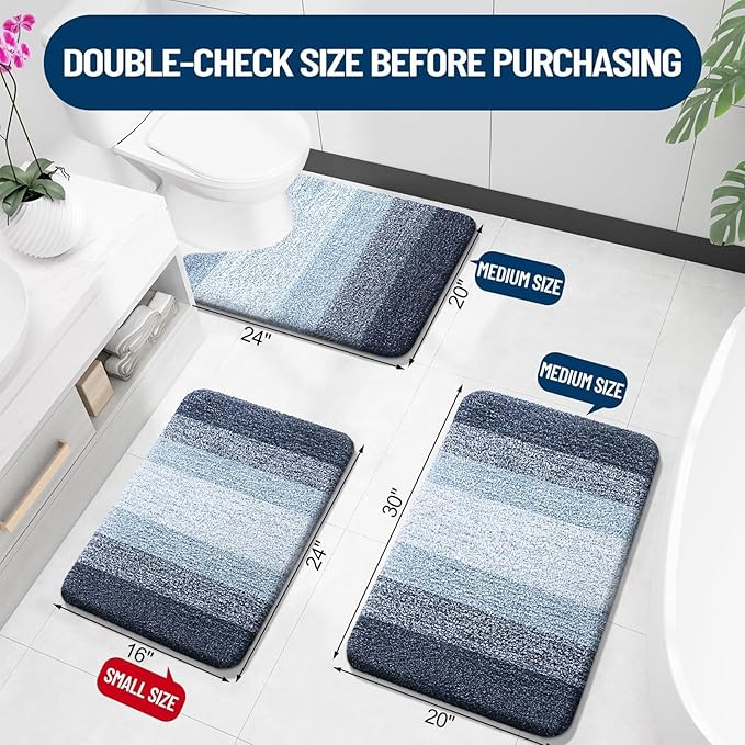 OLANLY Microfiber Bathroom Rugs Sets 3 Piece, 30"x20"+24"x16"+24"x20"