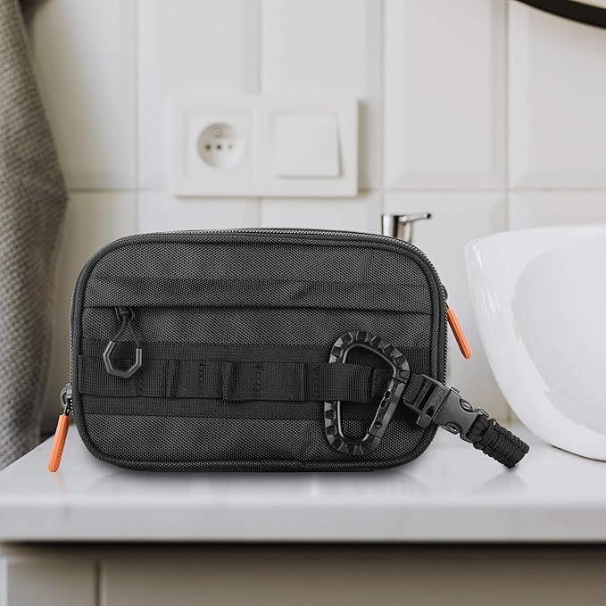 Fitdom Tactical Toiletry Bag Dopp Kit Case For Men. Perfect For Travel & Storage. Fits Large & Small Cosmetic Makeup, Clipper, Toothbrush, Shower, Shaving & Grooming Care. Best Overnight Organizer