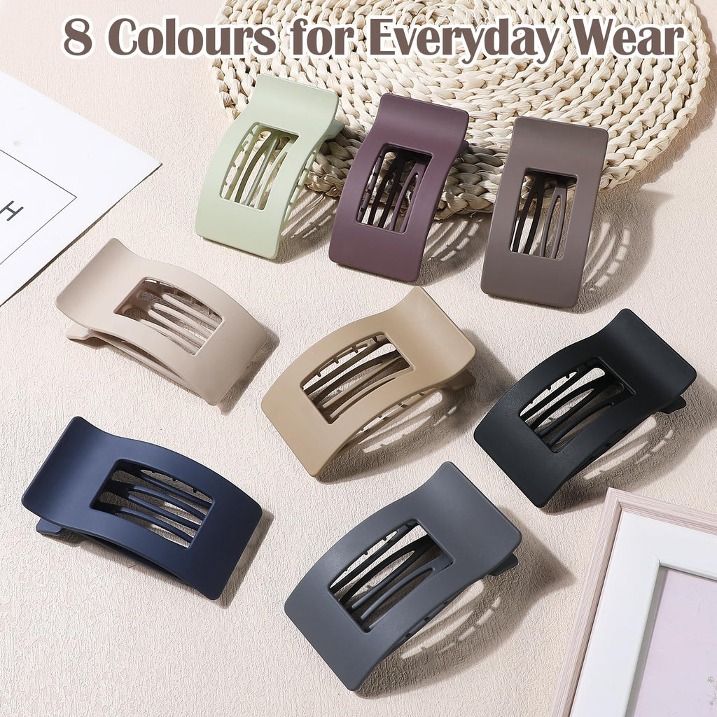 8 Pcs Large Flat Hair Clips for Women, Non-slip Big Square Matte Hair Claw Clips
